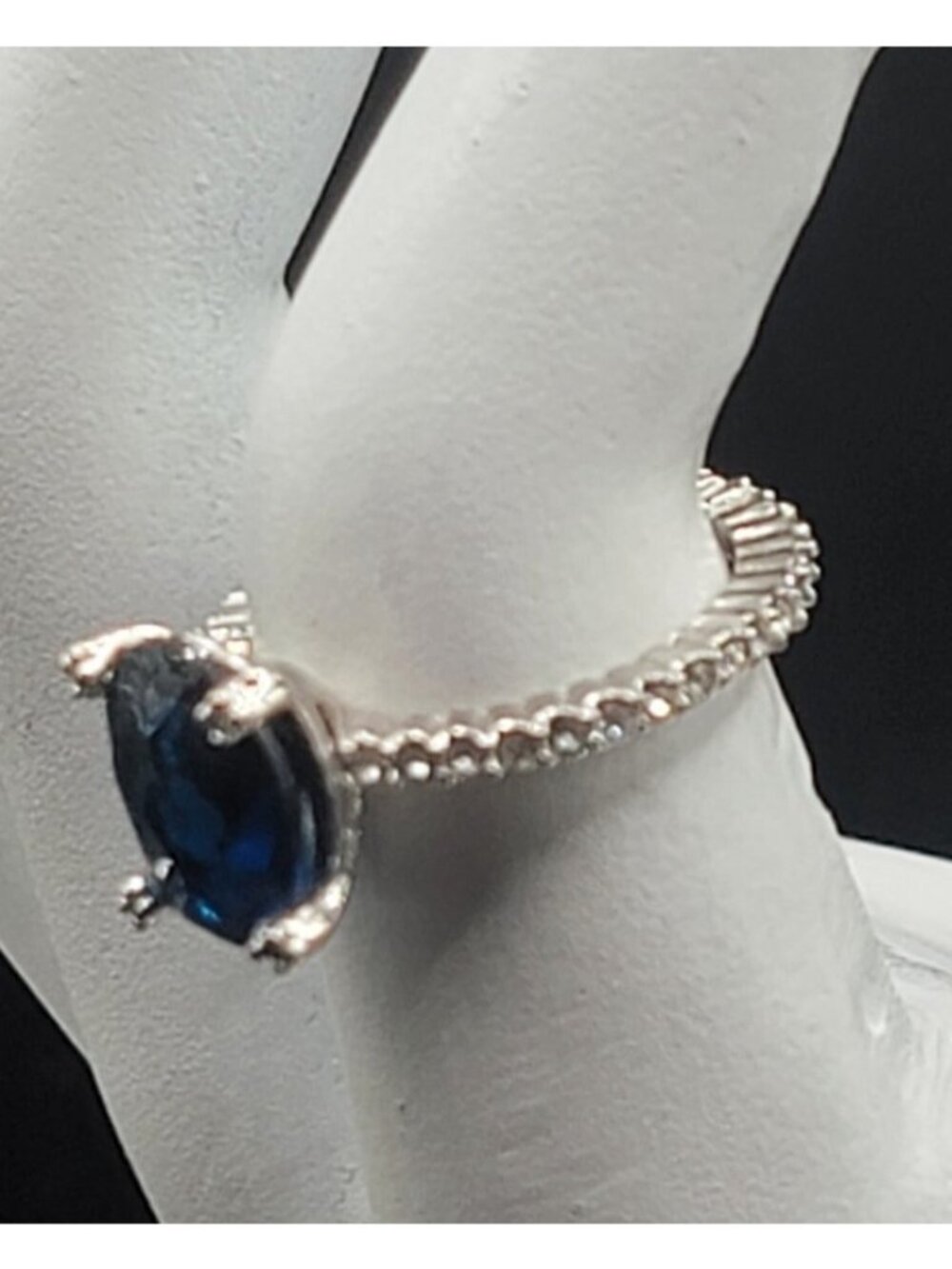 Sterling Silver Sapphire Ring NV Nevada 925 Pave CZ Band Size 6 Cubic Zirconia - Picture 5 of 16